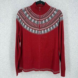 Woolrich Knit Wool Full Zip Jacket Sweater Size L Ruby Red Fair Isle Lightweight